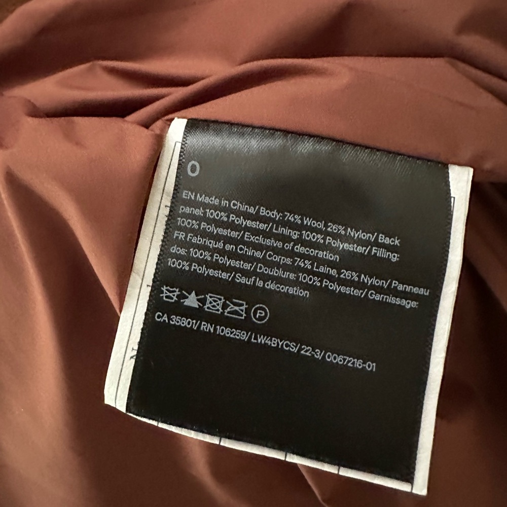 NWT Lululemon Cognac Quilted Wool Long Coat for Petites 00-2 (MSRP $498) - Picture 11 of 16